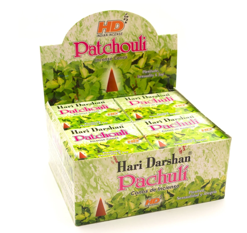 Hari Darshan’s &nbsp;Patchouli Incense Cones bring a chill, relaxed atmosphere to any space. Made with Patchouli , these cones release a mellow scent that’s perfect for meditation or just kicking back. Let their smooth fragrance guide you to a peaceful, centered place where you can truly unwind and vibe easy.