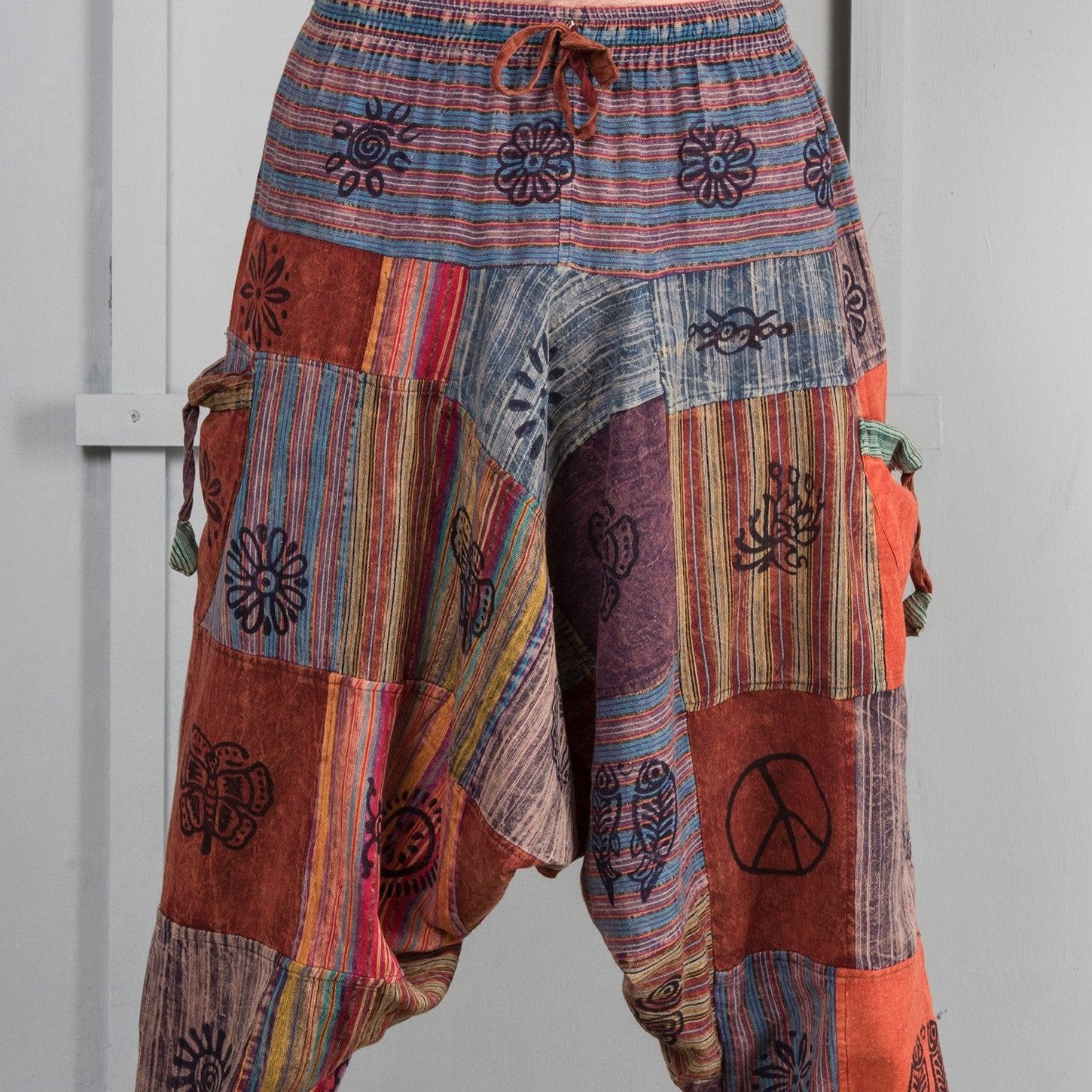 Freesize Stonewash Cotton Patchwork Aladdin Pants