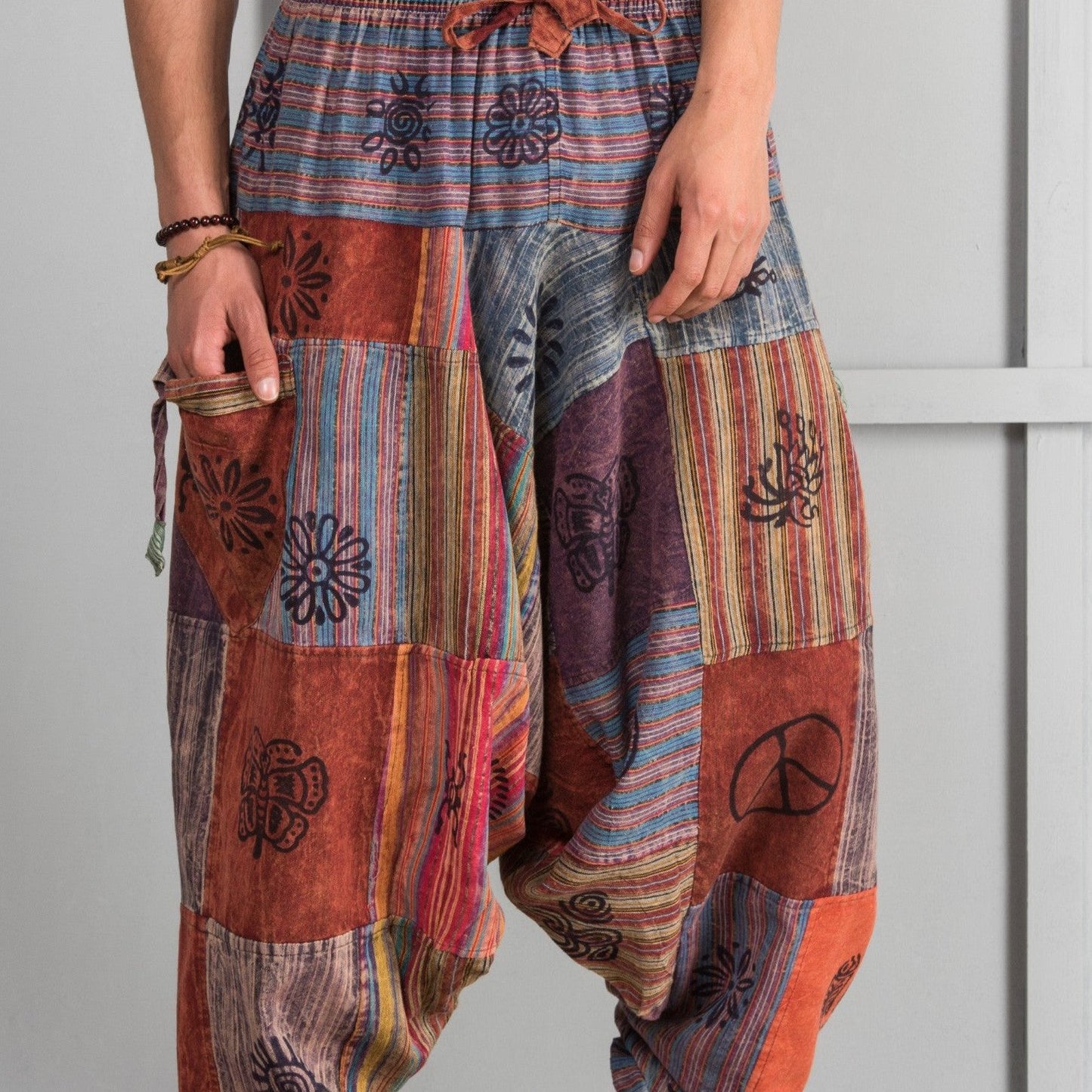 Freesize Stonewash Cotton Patchwork Aladdin Pants