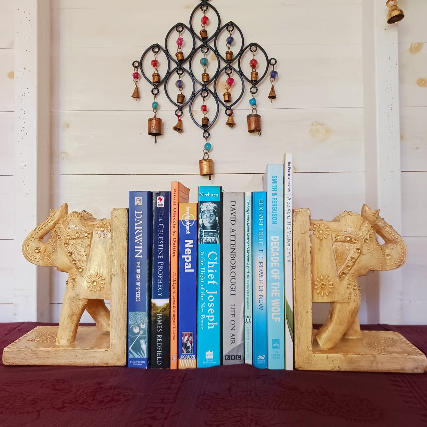 Pair of Antique Finish Wooden Elephant Bookends