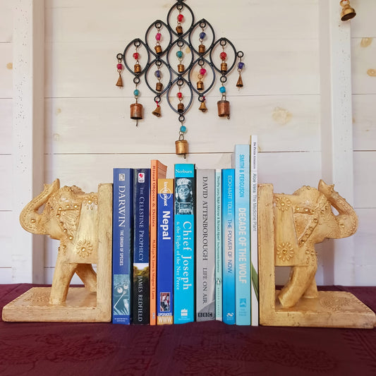 Pair of Antique Finish Wooden Elephant Bookends