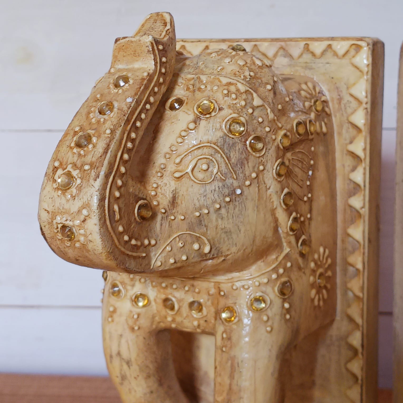 Pair of Antique Finish Wooden Elephant Bookends