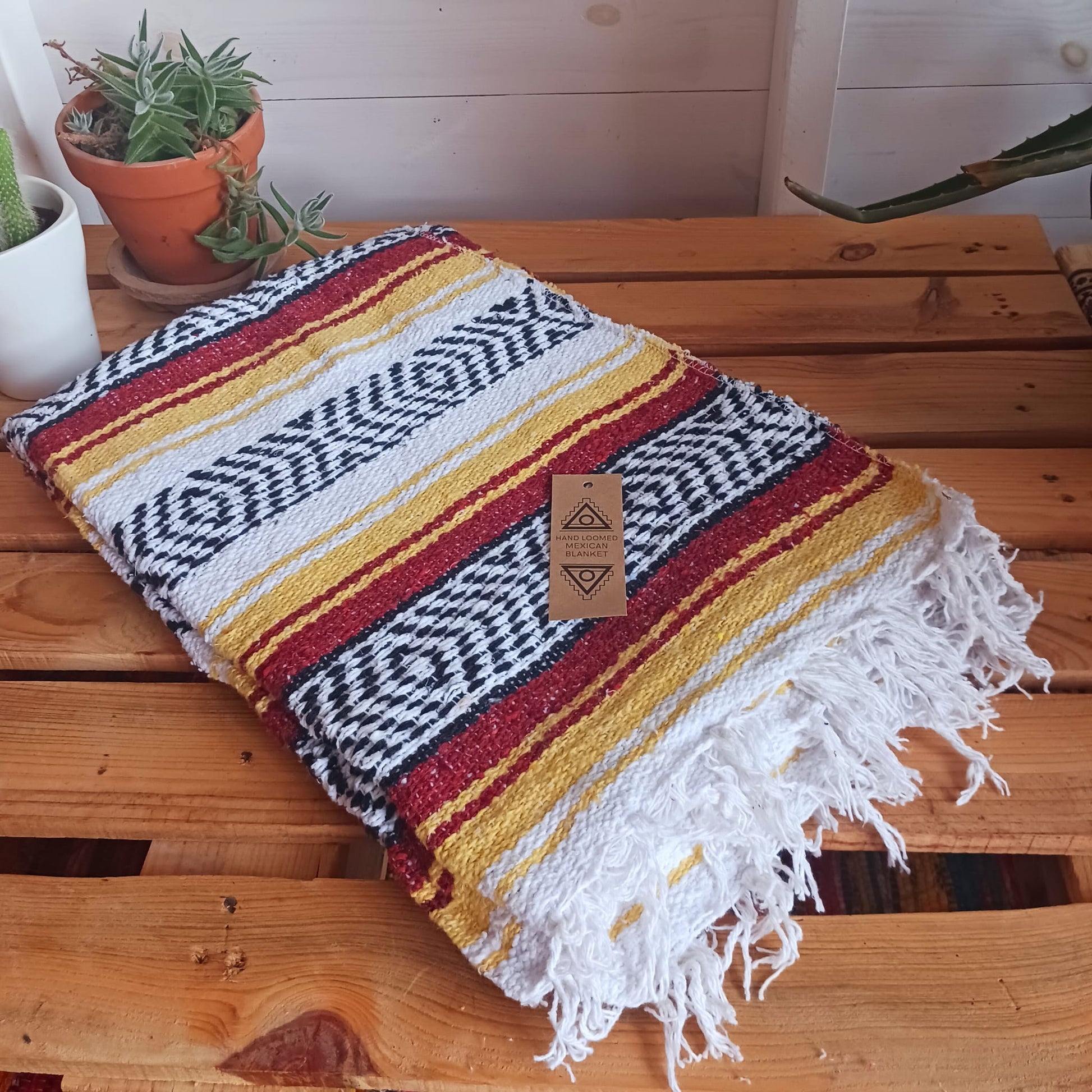 Mexican Falsa Blanket | Traditional hand loomed Caramel   120cm × 185cm