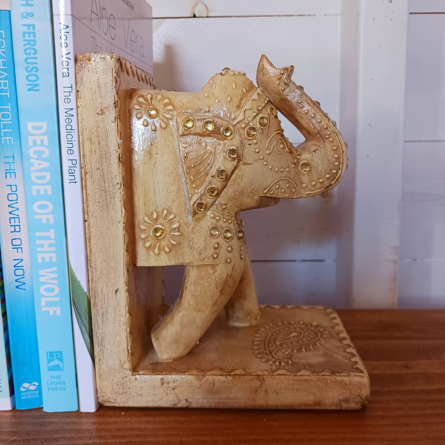 Pair of Antique Finish Wooden Elephant Bookends