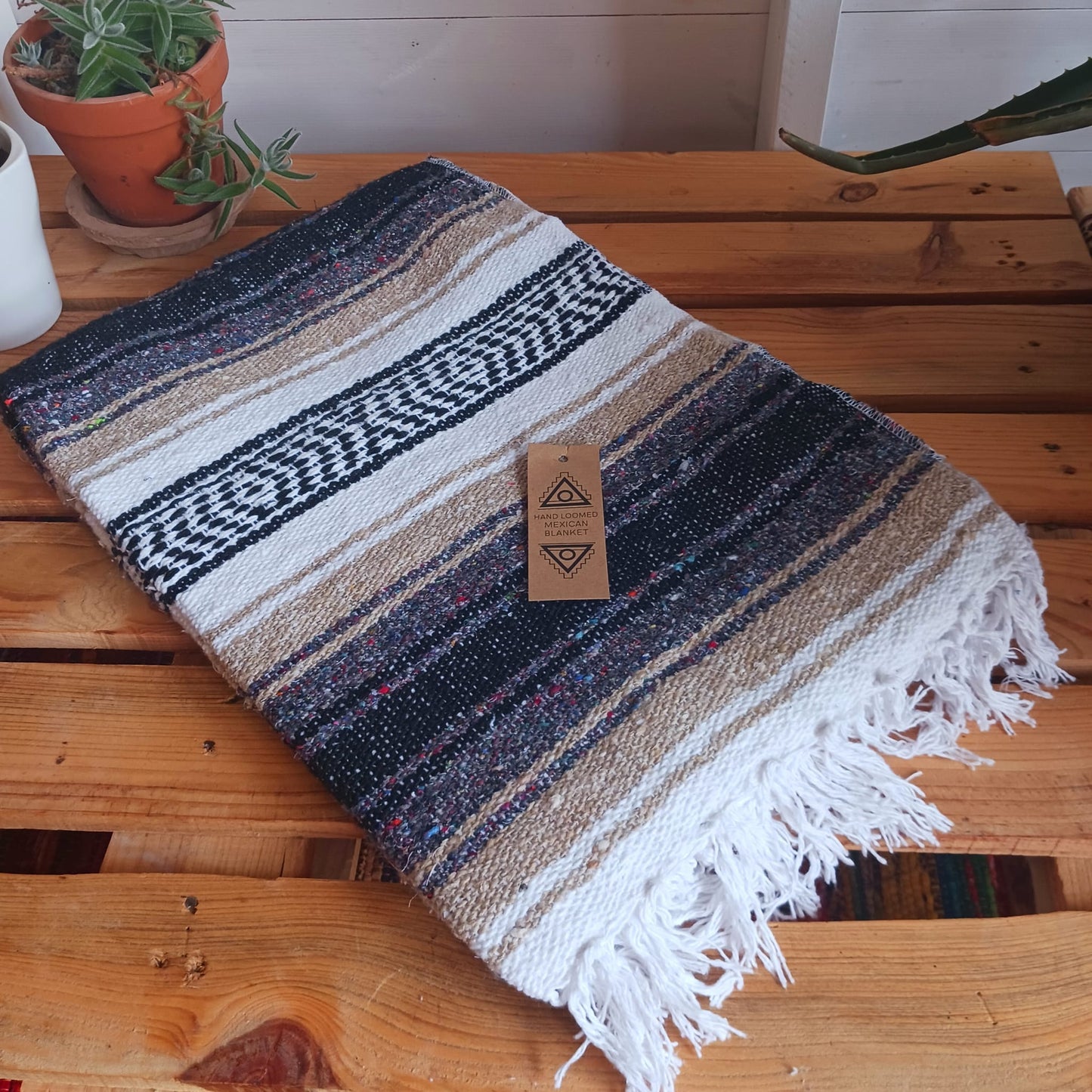 Mexican Falsa Blanket | Traditional hand loomed Coffee   120cm × 185cm