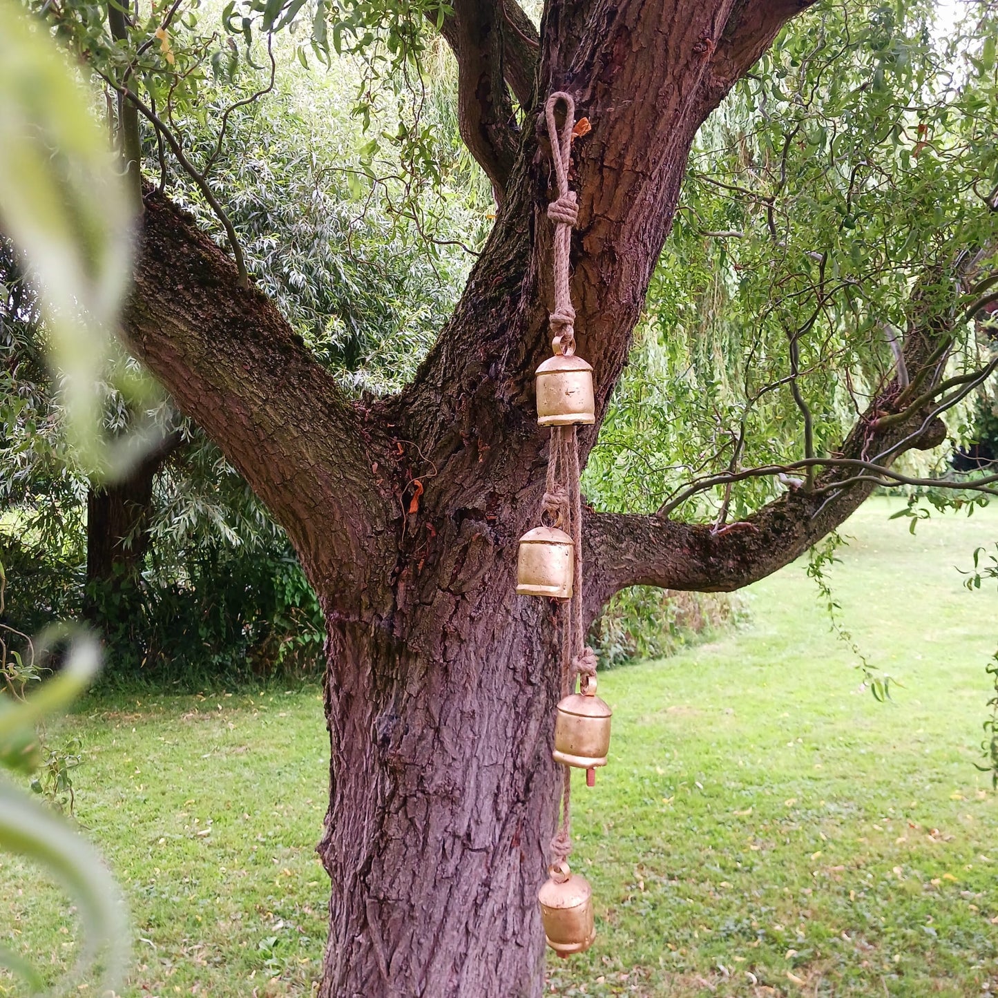 Four Rustic Cow Bells on Rope | Windchime