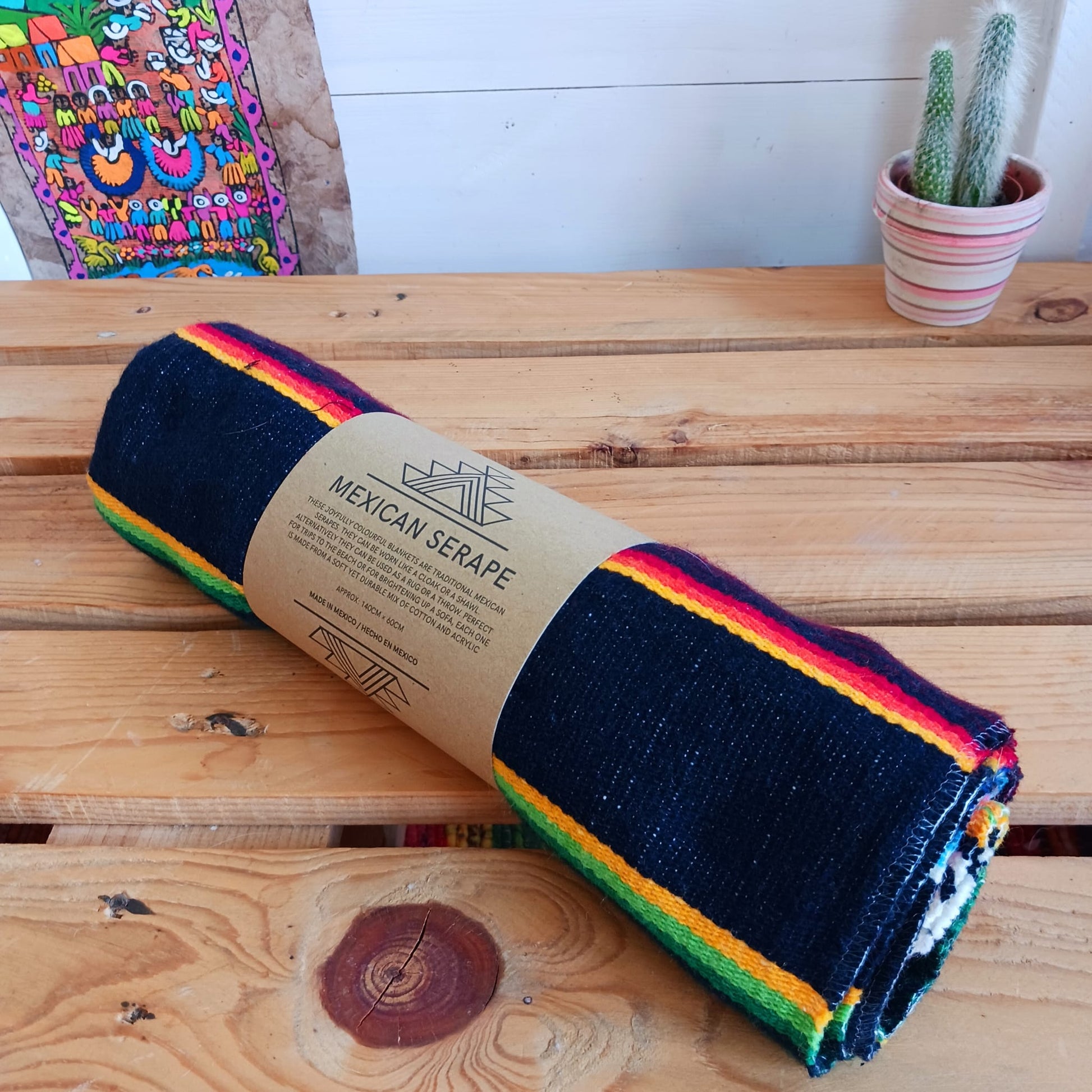 Mexican Serape Black | Shawl | Festival Blanket | Beach blanket