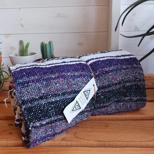 Mexican Falsa Blanket | Traditional hand loomed Purple  120cm × 185cm