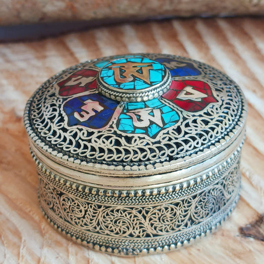 Tibetan Mantra Filigree Jewellery Box | Trinket Box