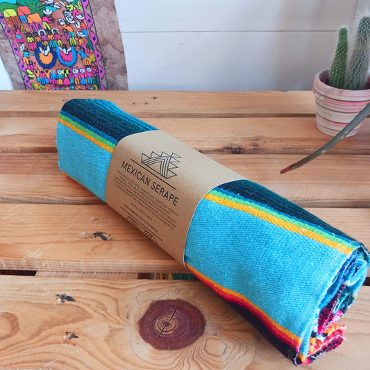 Mexican Serape Sky Blue | colourful Mexican Blankets UK sellers