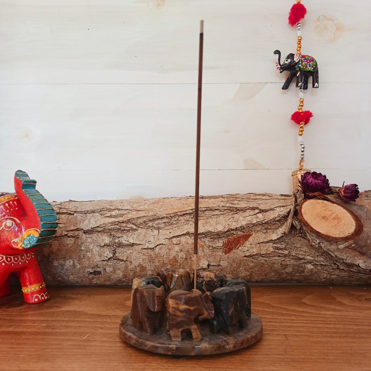 Elephant Circle Incense Holder | Soapstone