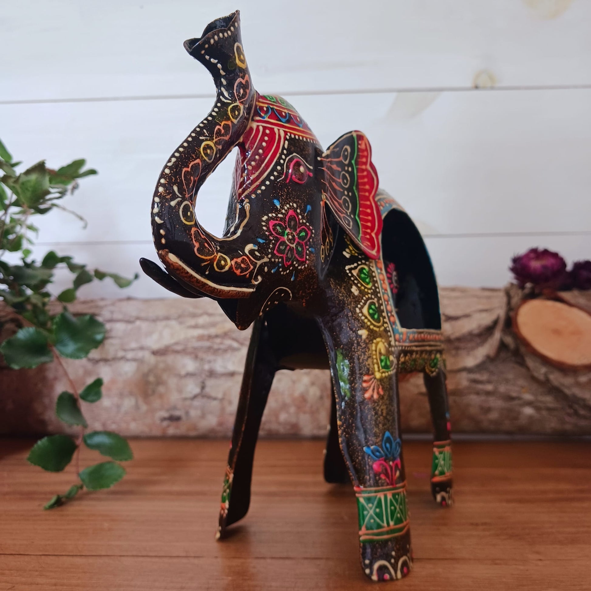 Hand Painted Iron Elephant with Bell