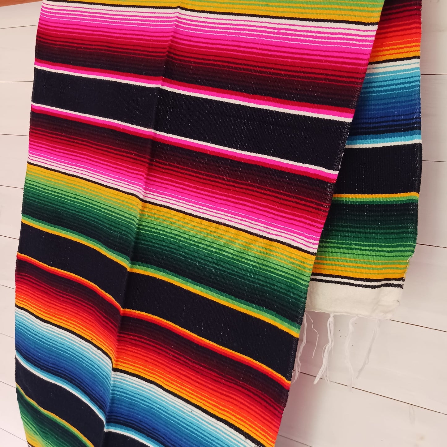 Mexican Serape Black | Shawl | Festival Blanket | Beach blanket