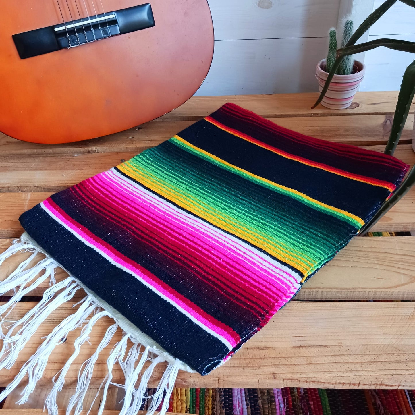 Mexican Serape Black | Shawl | Festival Blanket | Beach blanket