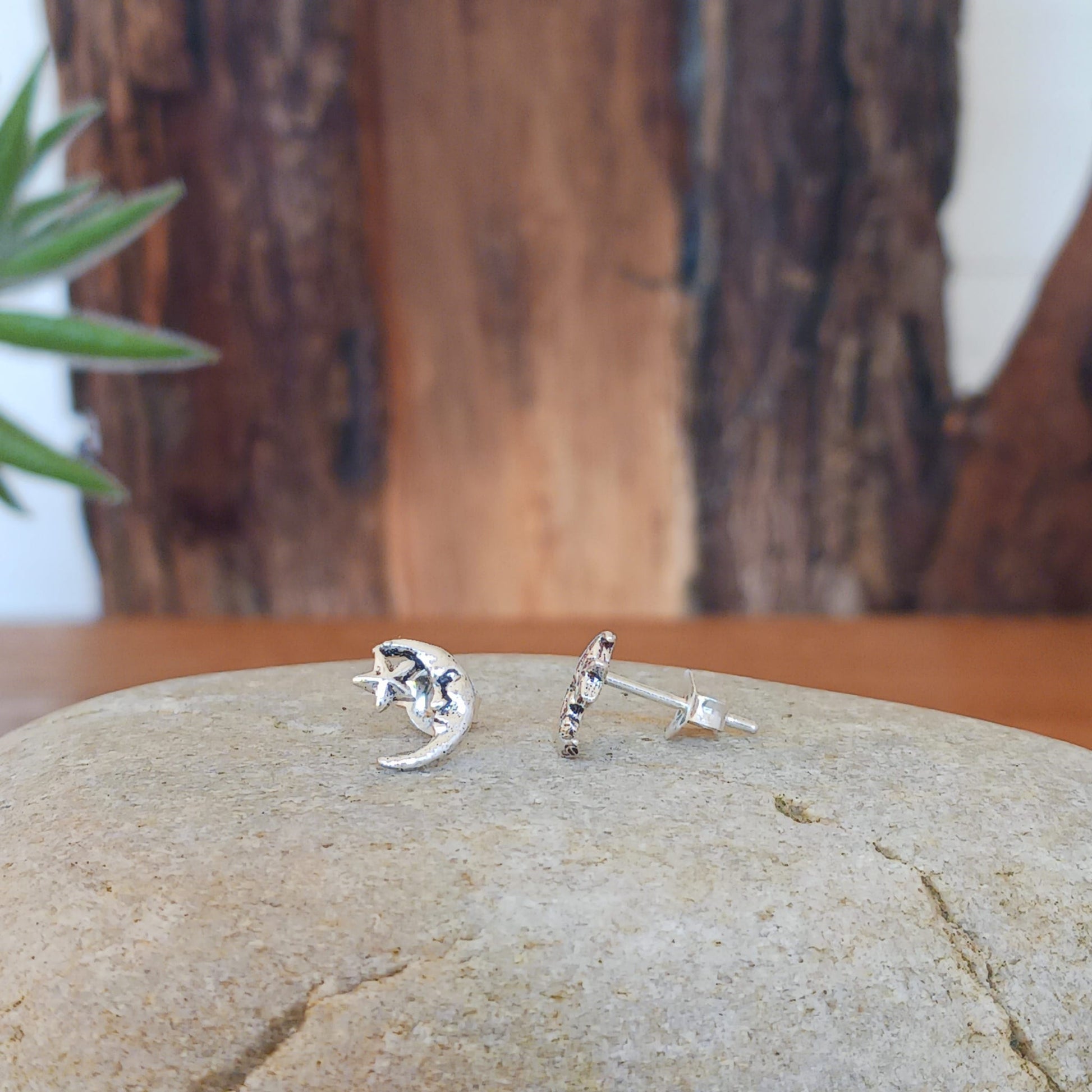 Moon & Star Ear Studs | 925 Solid Silver Earrings