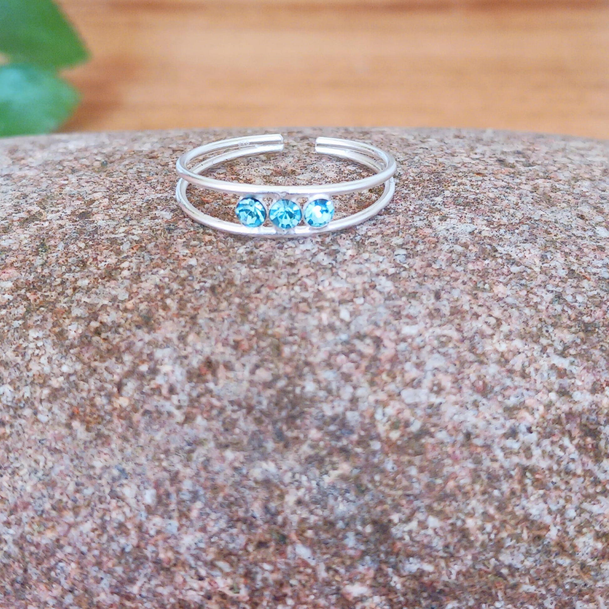 Silver Toe Ring Aquamarine Stone | Adjustable Toe Ring