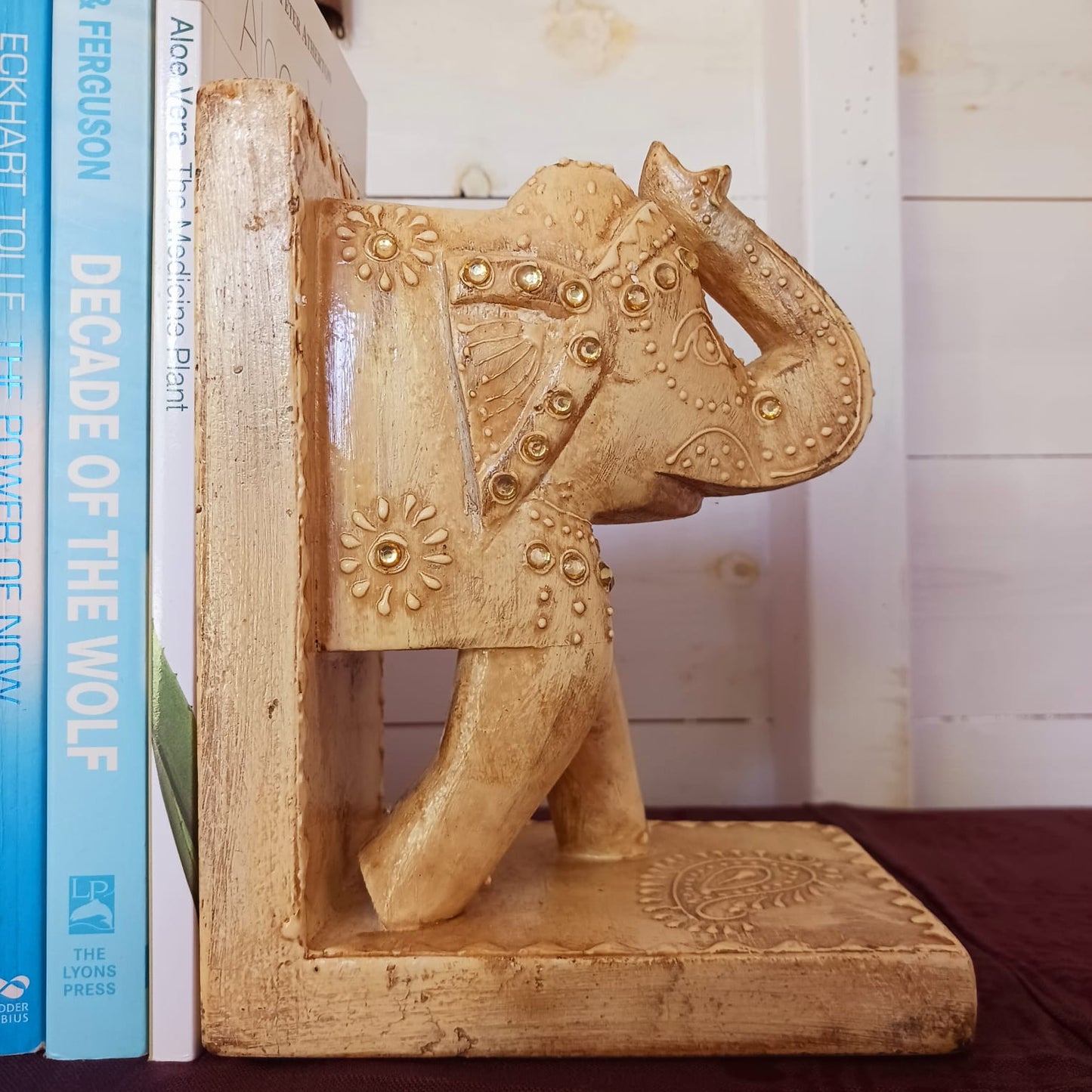 Pair of Antique Finish Wooden Elephant Bookends