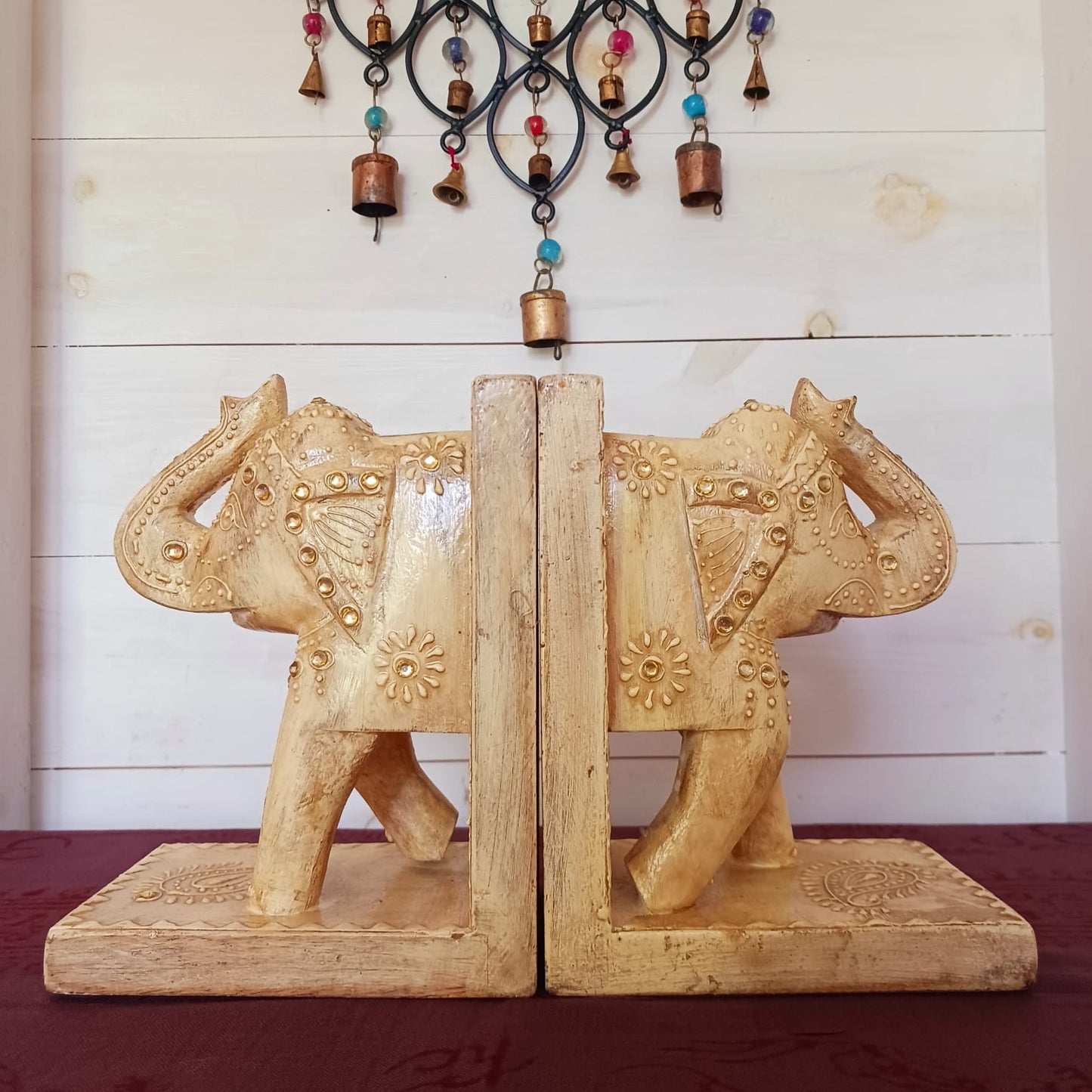 Pair of Antique Finish Wooden Elephant Bookends