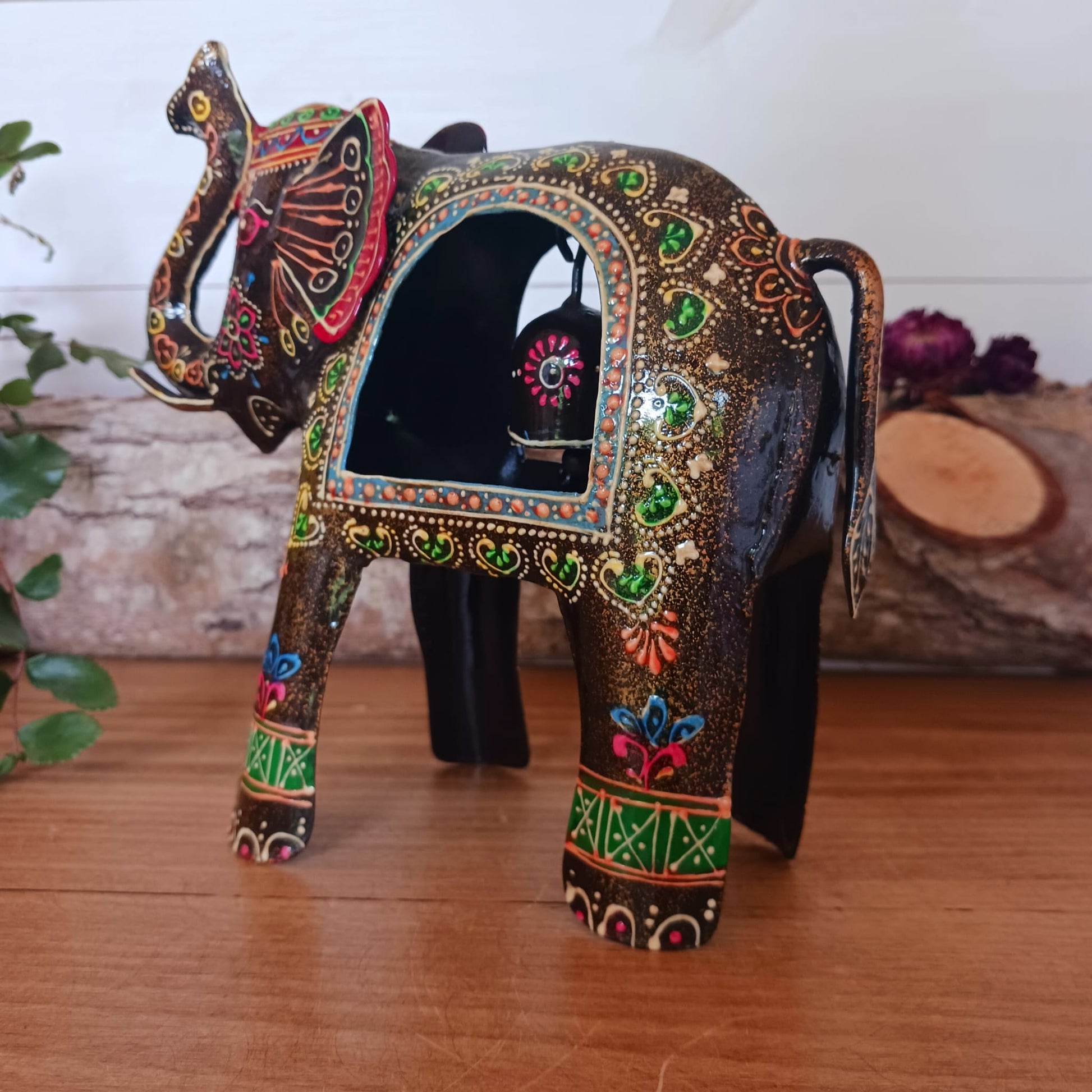 Hand Painted Iron Elephant with Bell