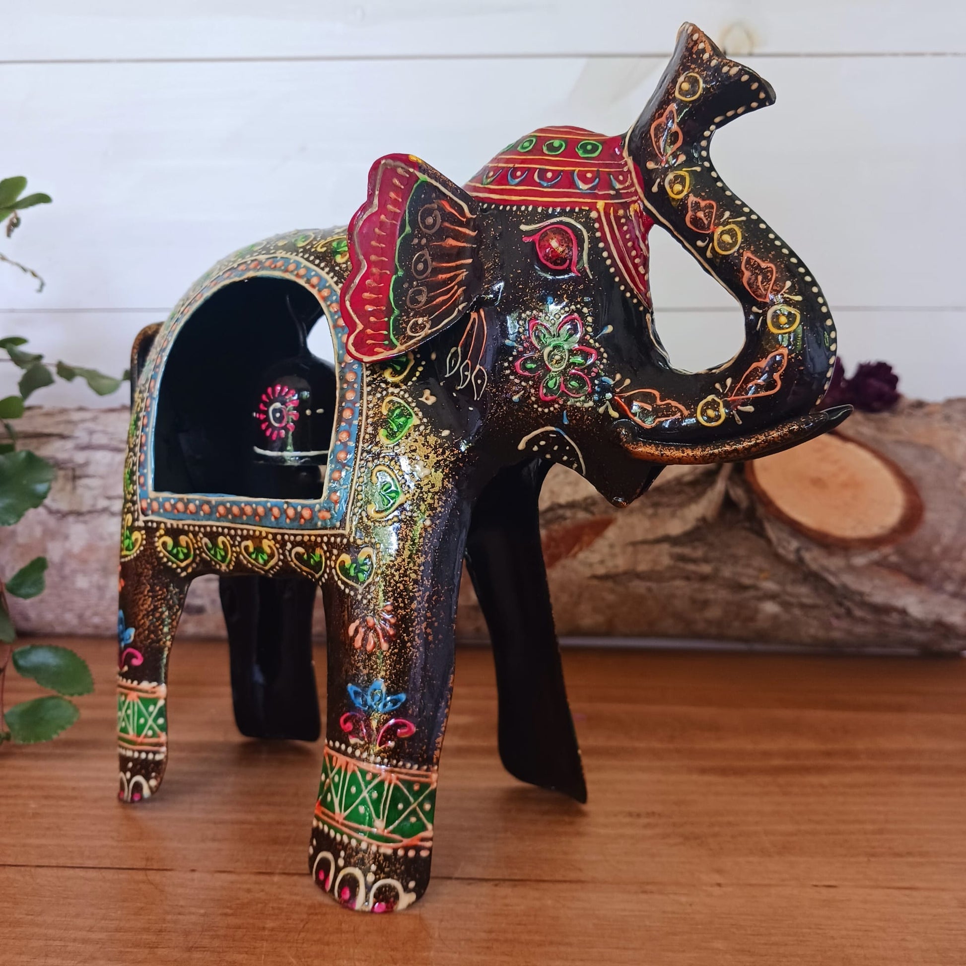 Hand Painted Iron Elephant with Bell