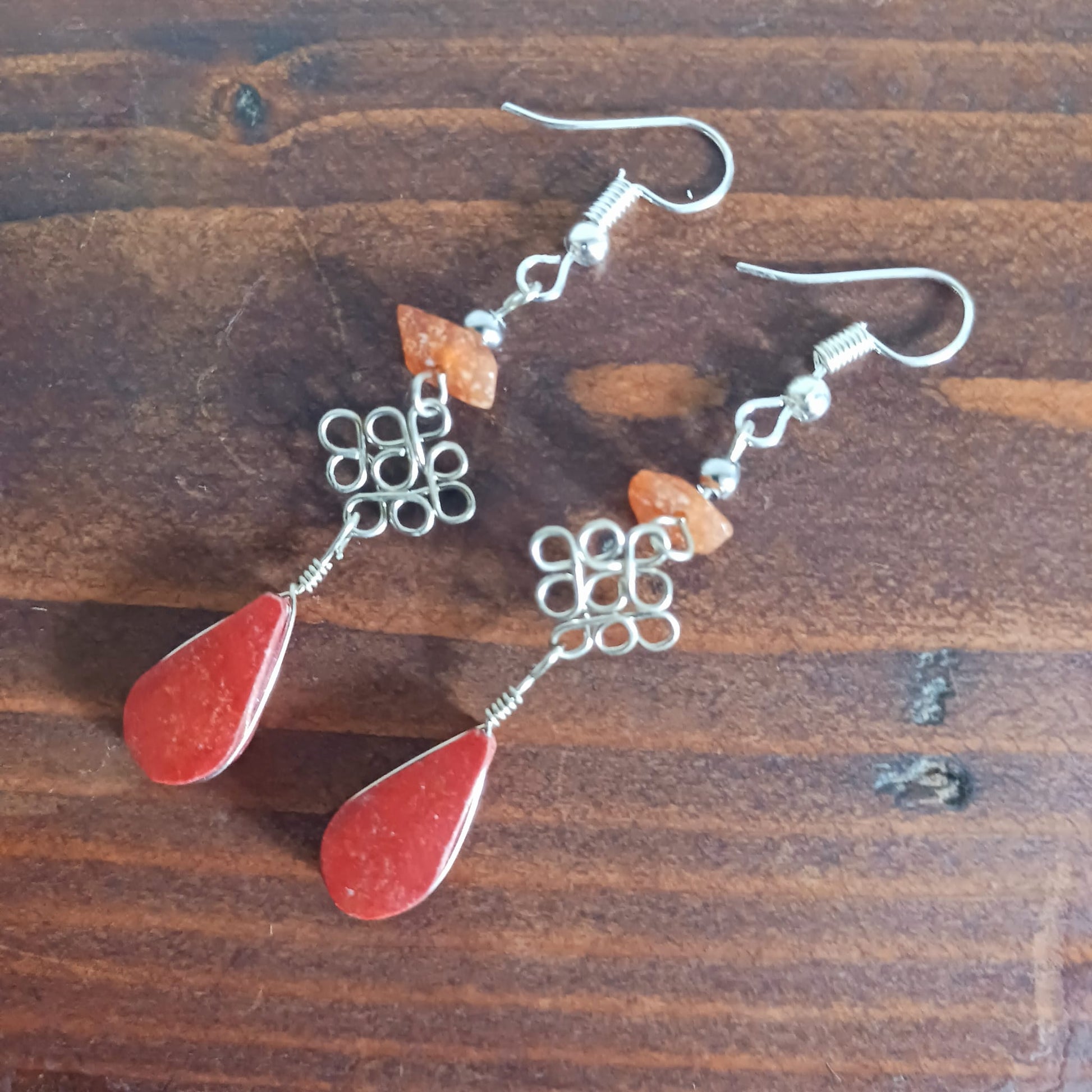 Peruvian Stone Drop Earrings Silver Plated Hooks | Amber