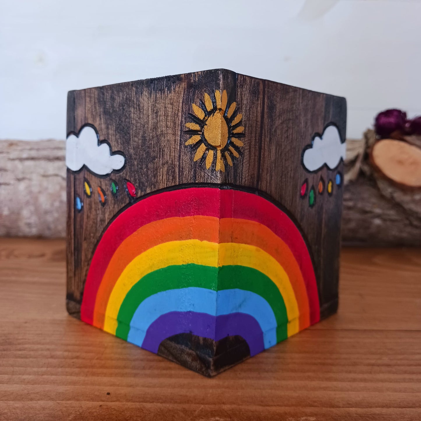 Set of Rainbow Wooden Pots | Wooden Rainbow pots Office desk pots