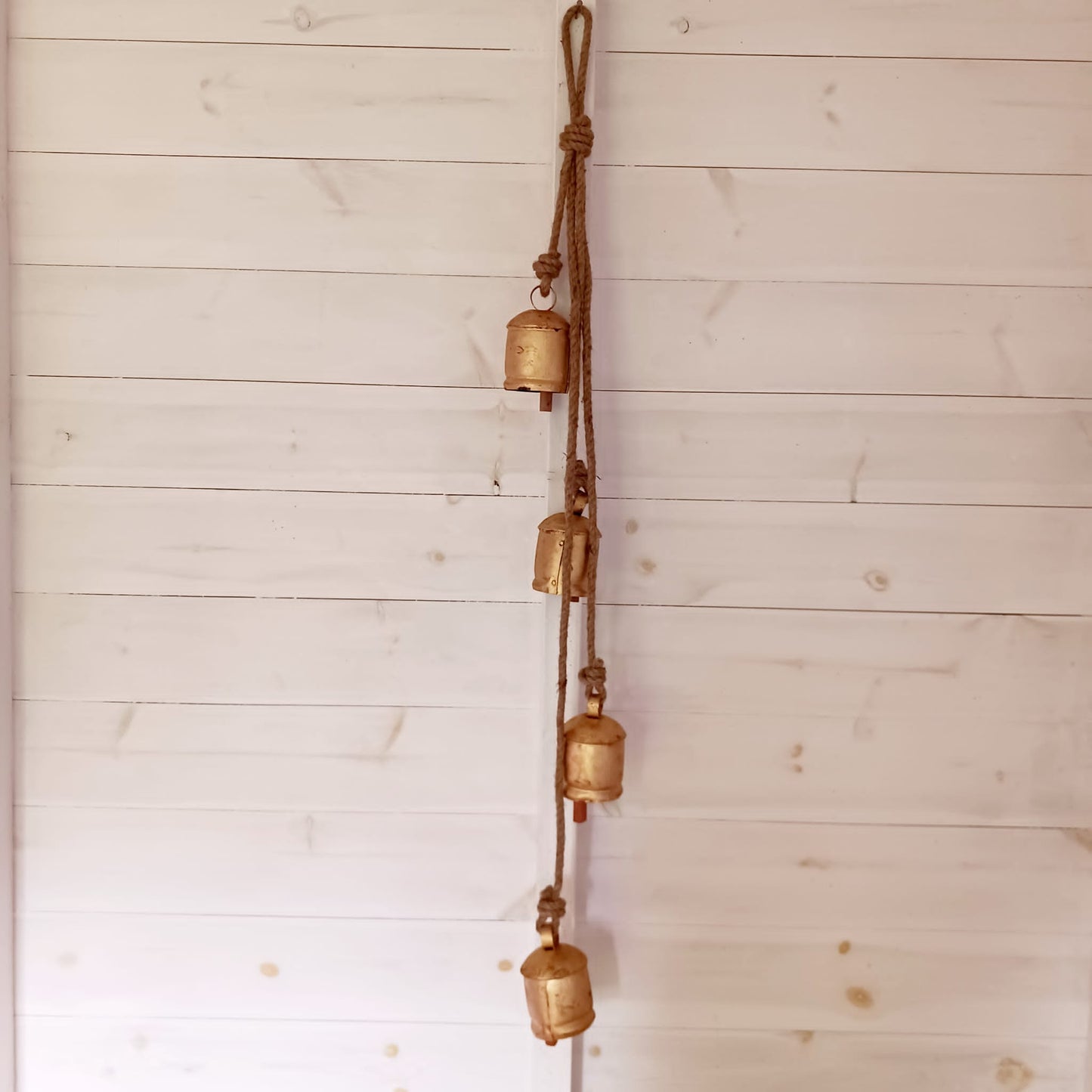 Four Rustic Cow Bells on Rope | Windchime