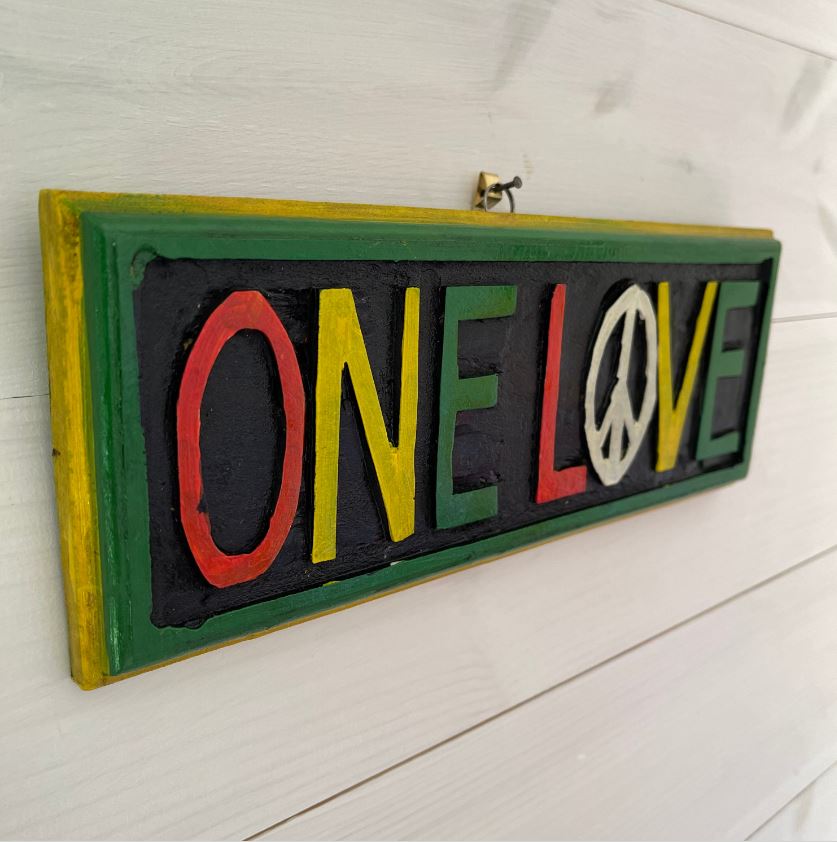 One Love Rasta sign wooden wall décor 4” x 10”