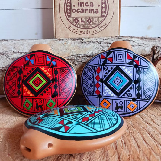 Peruvian Inca Ocarina | 8 Hole Turtle Red