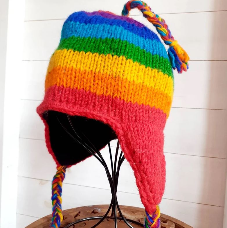 Tibetan Rainbow  Earflap hats Merino wool  Nepal (Adult)