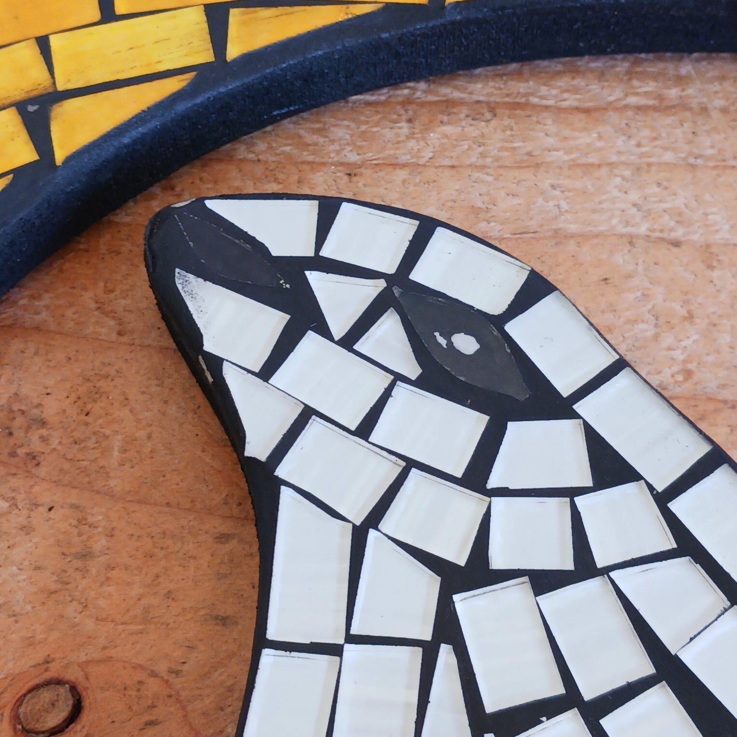 Add a touch of whimsy to your home décor with this enchanting handcrafted wall hanging. Featuring a vibrant yellow mosaic crescent moon and a serene white hare, this unique plaque is a striking statement piece for any room. Perfect for bohemian, mystical, or nature-inspired interiors, it makes a thoughtful gift or a distinctive addition to your own collection.