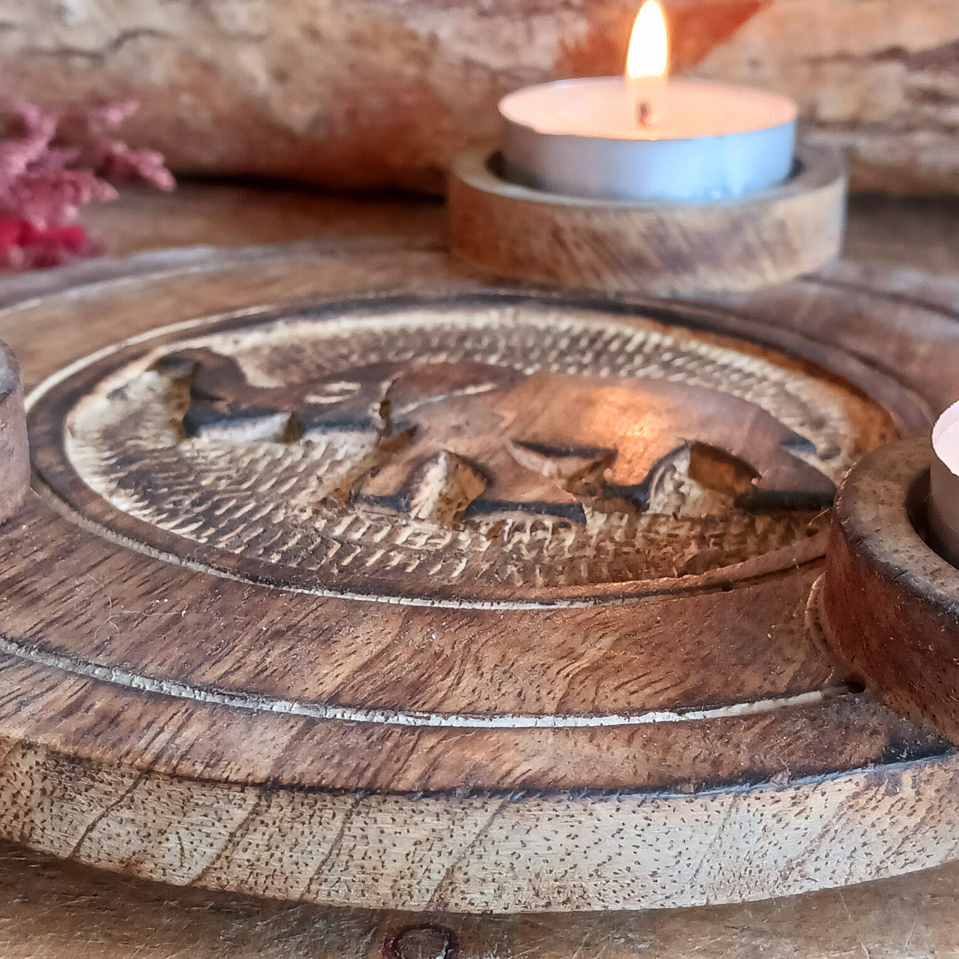 Add warmth, charm, and timeless style to your space with this beautifully hand carved wooden elephant tealight holder. Crafted from natural wood, each piece features unique grain patterns and rich brown tones, making every holder truly one of a kind.