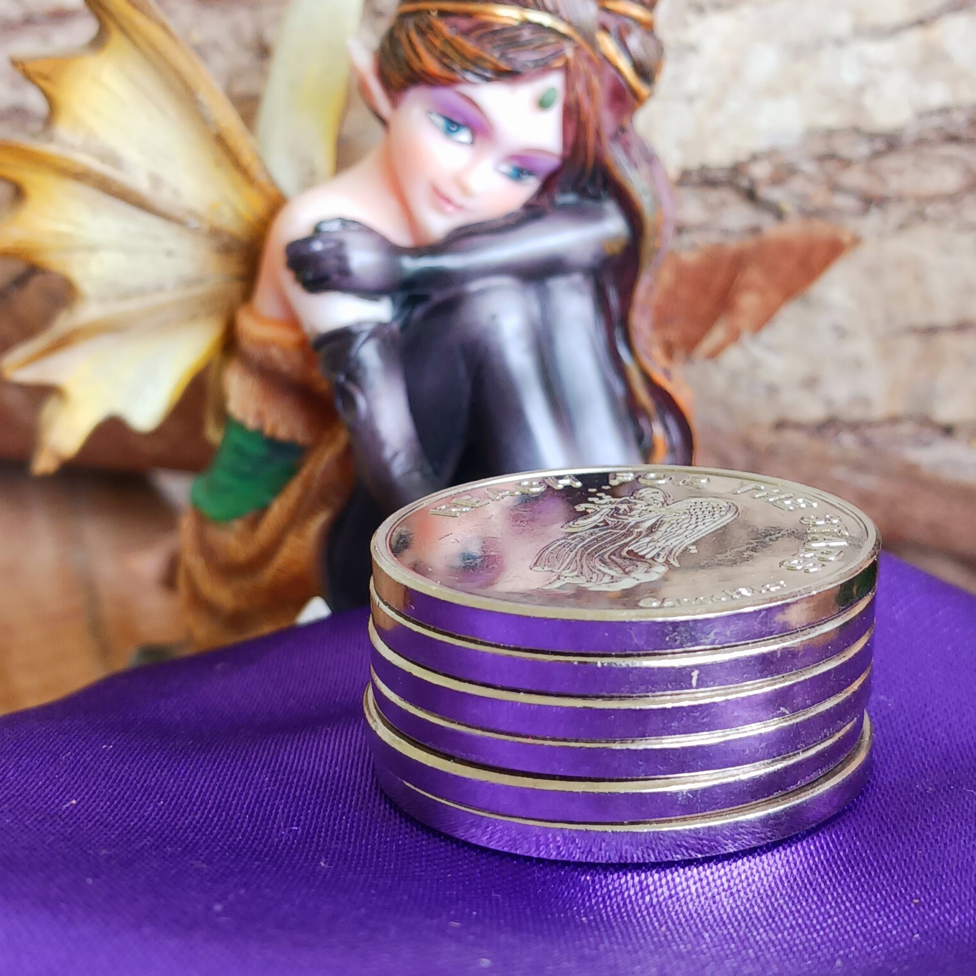 This Blessing Angel coin, whether given or received, conveys its angel blessing on you.  The front of the coin shows a kneeling angel with the inscription Blessing Coin. The reverse depicts a dove and the message "May your life be filled with Blessings as you walk your path each day".