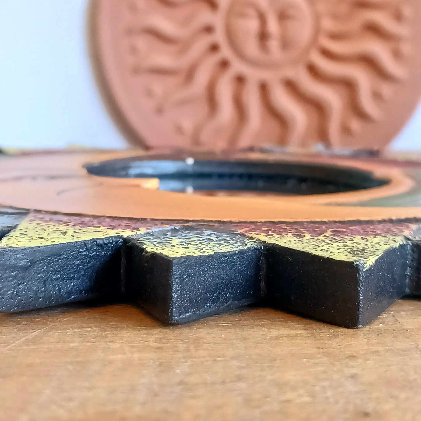 Bring celestial charm and positive energy into your home with this little Handmade Moon &amp; Stars Mirror. Carefully crafted by Fair Trade artisans, this unique decorative mirror features a stunning purple crescent moon design that adds a mystical and spiritual touch to any room.