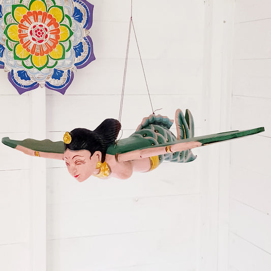 This beautiful and unique handcrafted Flying Mermaid Ceiling Hanger has been designed to inspire wonder, this enchanting ceiling mobile features a graceful mermaid that appears to swim through the air. Perfect for nurseries, bedrooms, playrooms, or creative spaces, it adds a dreamy and imaginative touch to any room.