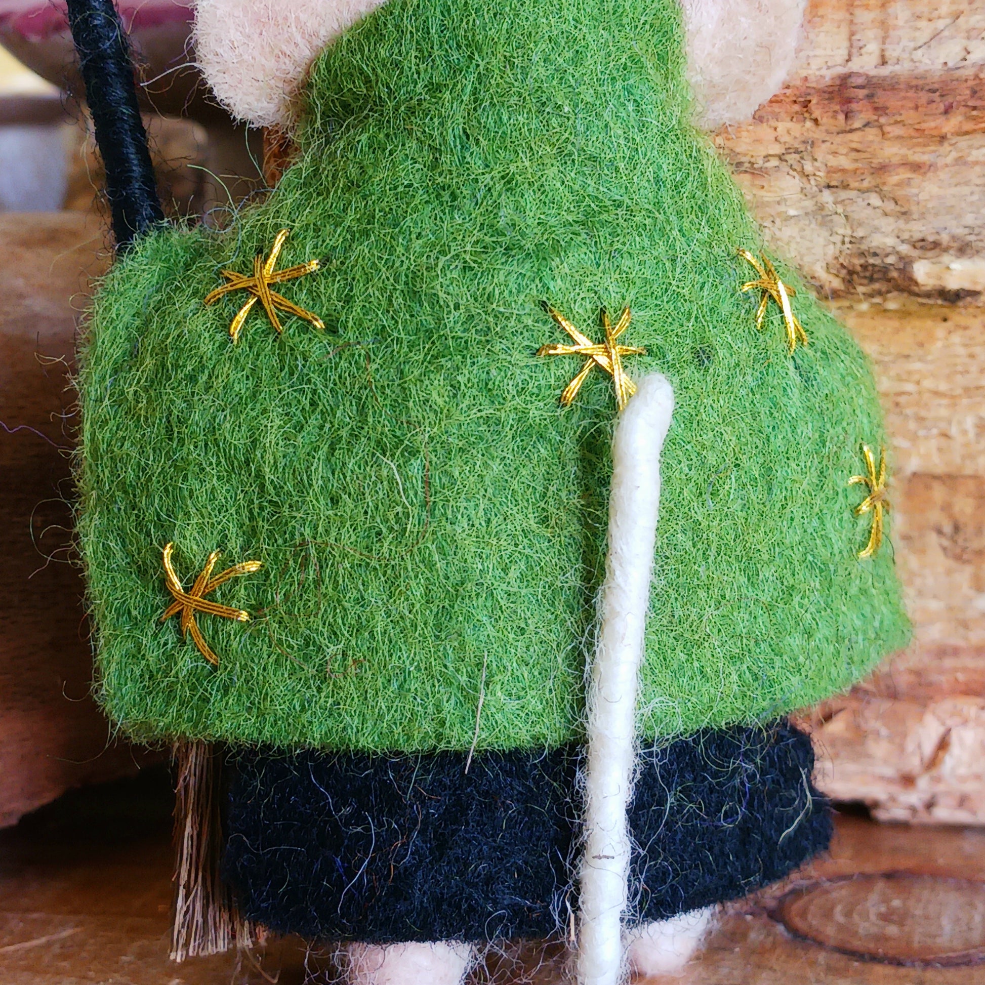 Bring a touch of handcrafted Halloween charm to your home with these delightful felted mice dressed as a Witch character. Each mouse features adorable details including long tails, soft pink ears and noses, and colourful pointed hats and capes. The Witch style is elegantly finished with gold star embroidery for extra magical flair, complete with little broomstick.
