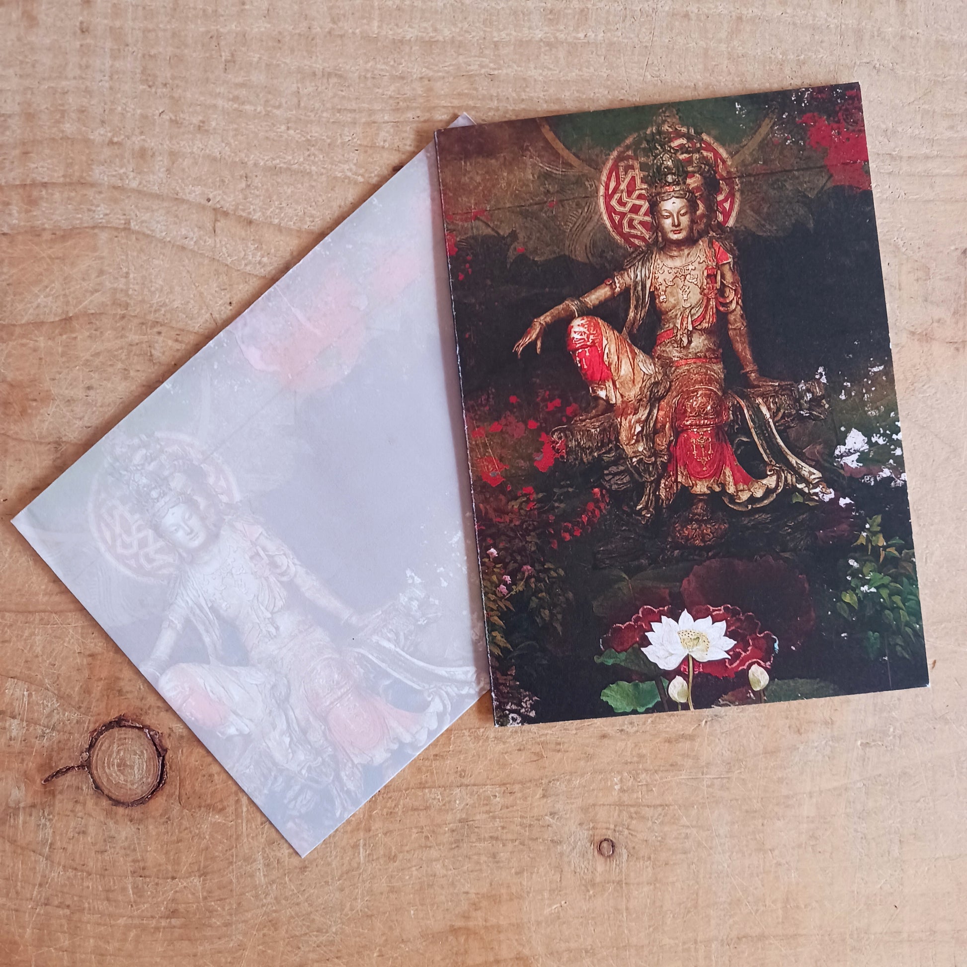 This beautiful card comes with an illustrated envelope. Each card also has faint artwork inside. There is no message inside so you can write your own.