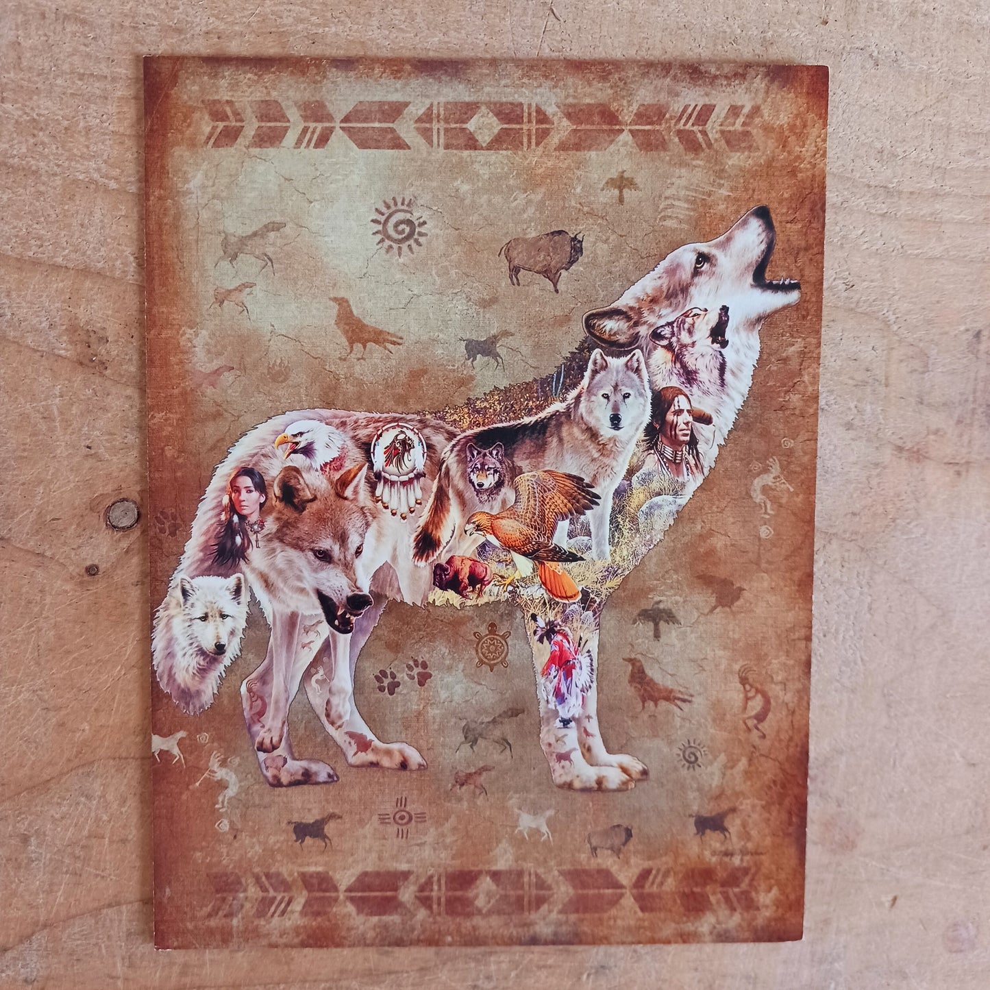 Beautifully intricate Native American Wolf Birthday Card.