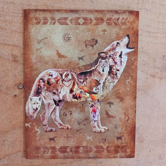 Beautifully intricate Native American Wolf Birthday Card.