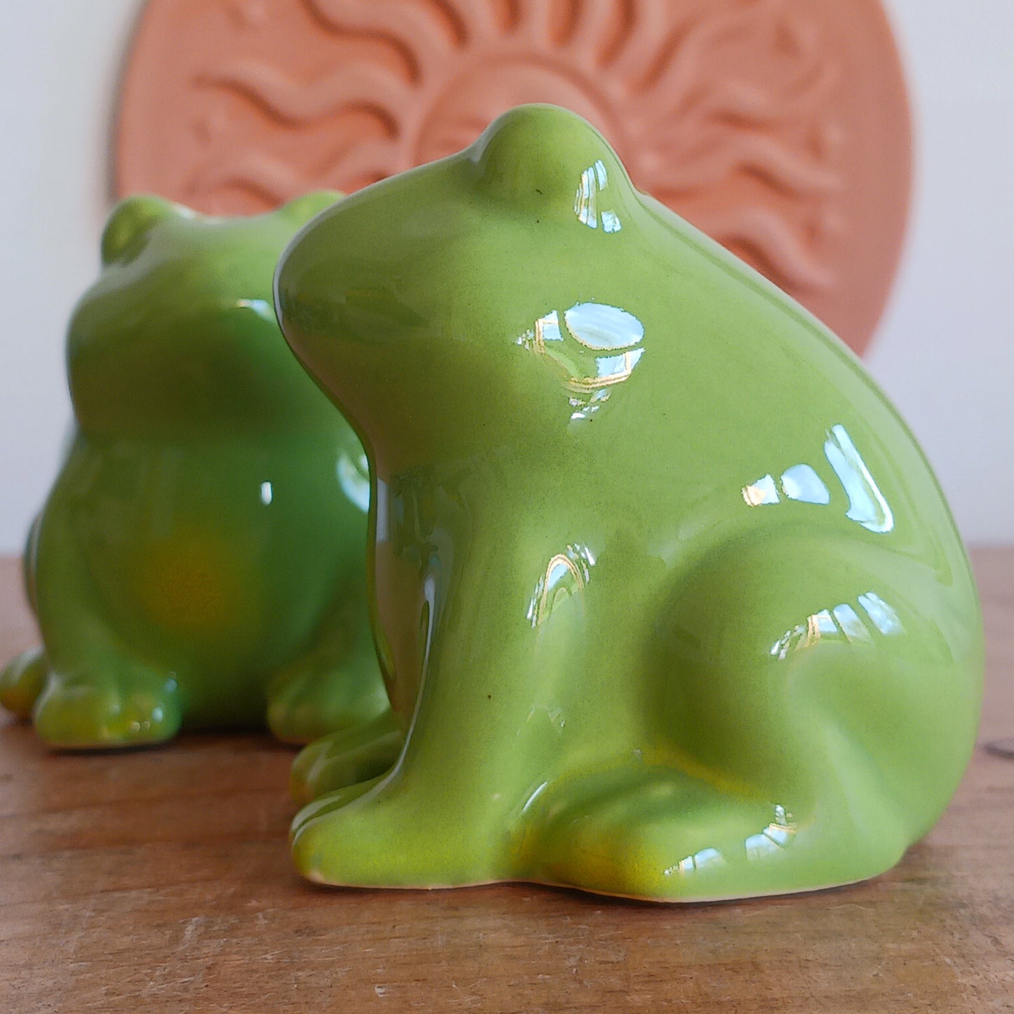 Bring a sprinkle of fun to your dining table with this adorable set of two ceramic frog salt and pepper shakers. Designed to add charm and personality to any kitchen, these playful frogs make seasoning your favourite meals extra delightful.
