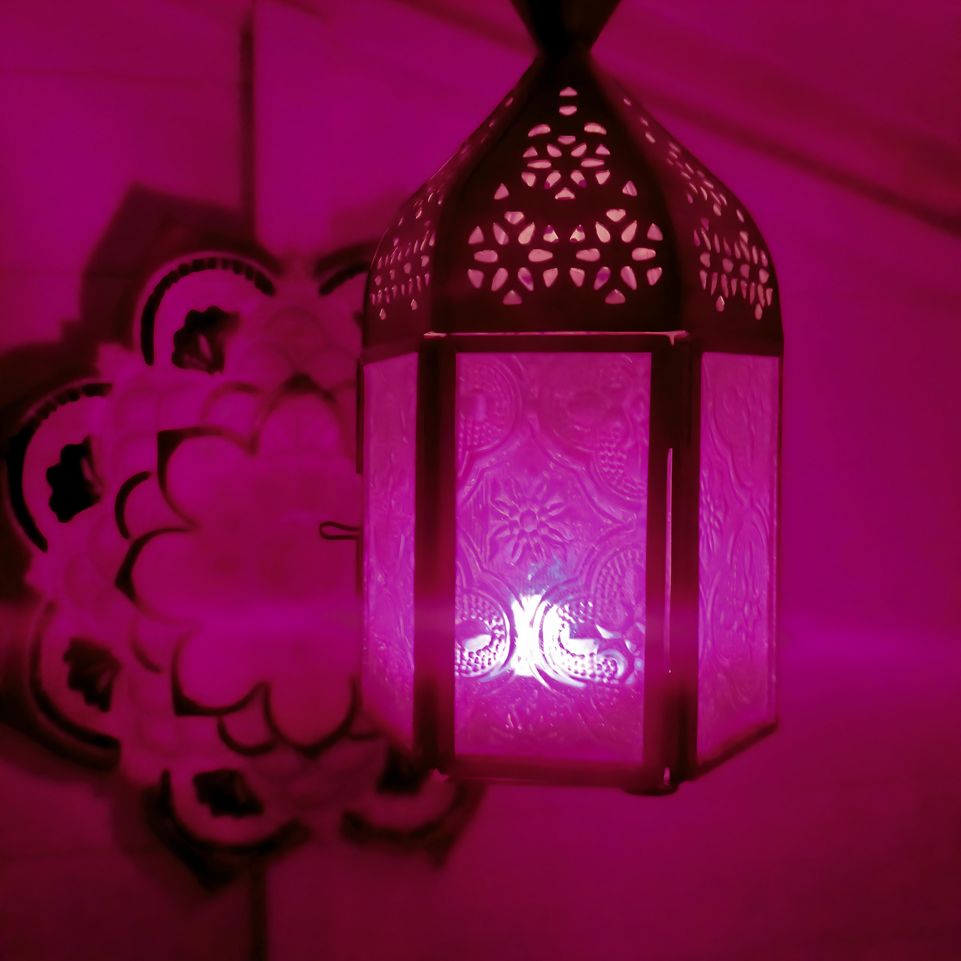 Moroccan Style Silver Finish Lantern | Purple