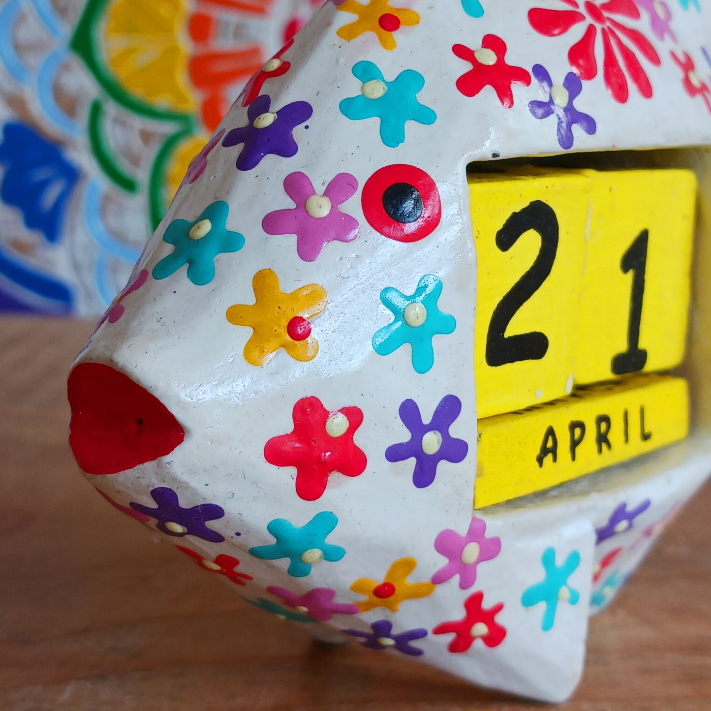 Hand-Painted Wooden Fish Perpetual Desk Calendars | Red & White