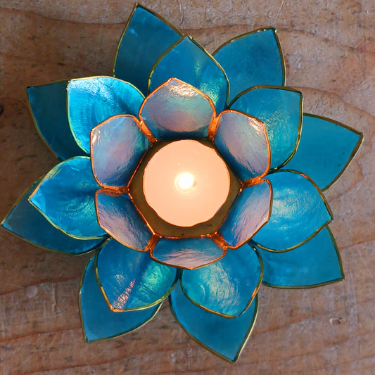 The Lotus Flower is a symbol of achieving enlightenment, peacefulness and spirituality. This beautiful candle holder can be fitted with tealight candles or slightly larger candles. The diameter of the middle is roughly 5.5cm, so it will fit any candle with the same diameter.