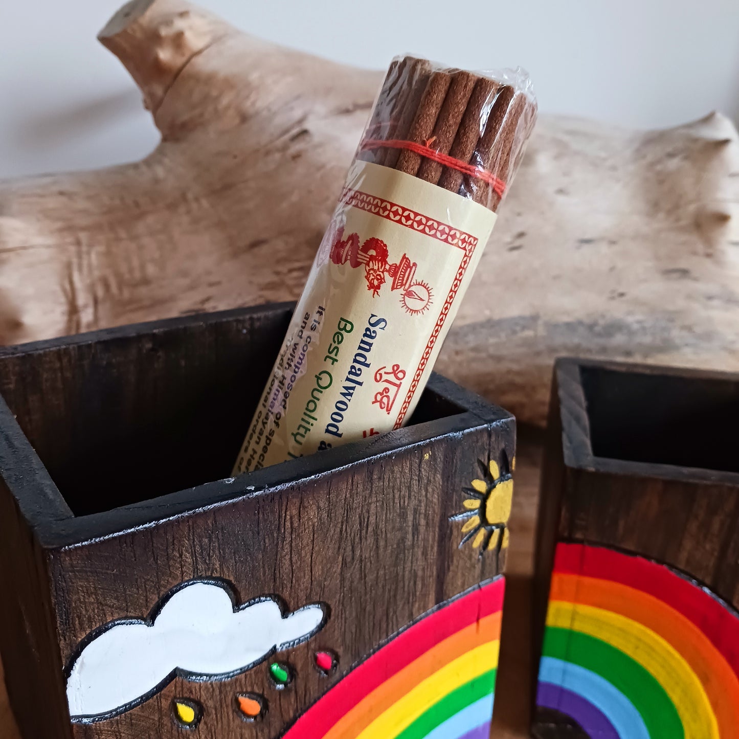 Add a burst of colour and joy to your space with this Hand Painted Rainbow Wooden Pots Set, handmade in Indonesia and Fairtrade certified. Each pot is carefully painted by skilled artisans, making every set unique and full of character.