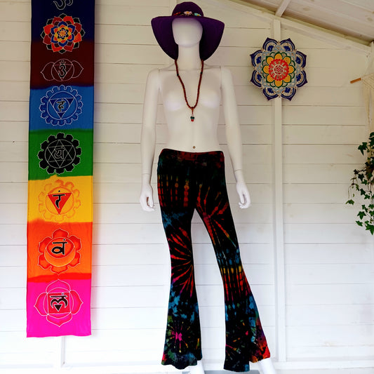 Get your groove on with these funky tie dye bell bottom leggings. They’re super comfy and stretchy and that little bit of a stretch in the fabric means they hold their shape so always look stunning. From yoga poses to festival adventures and dance performances, these leggings provide a versatile fashion choice if you’re seeking both comfort and flair.