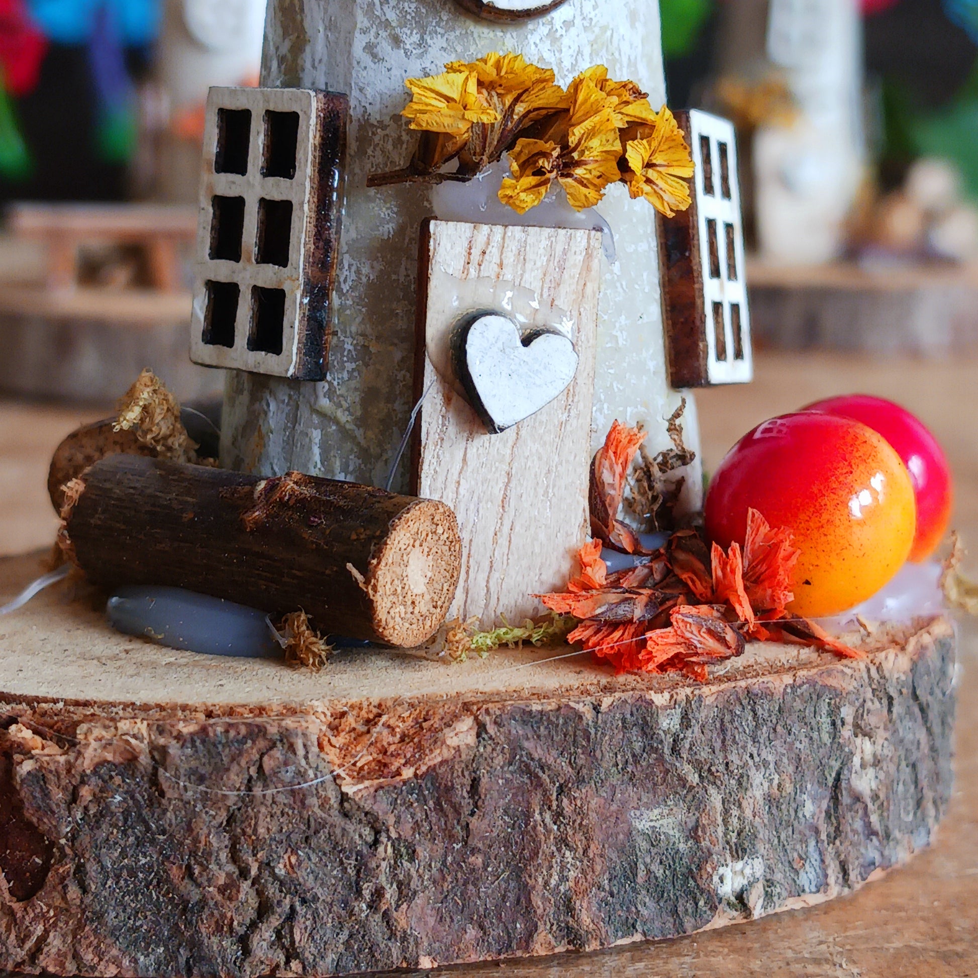 Add a whimsical touch to your home with these charming folk art mushroom cottages. Perfect for all occasions, these handcrafted ornaments are made from high-quality polystone and wood, featuring delightful details and a rustic base made from natural wood slices. Whether placed on a shelf, desk, or windowsill, these miniature cottages bring warmth and personality to any space. Ideal for gifting or as a unique addition to your home décor collection.