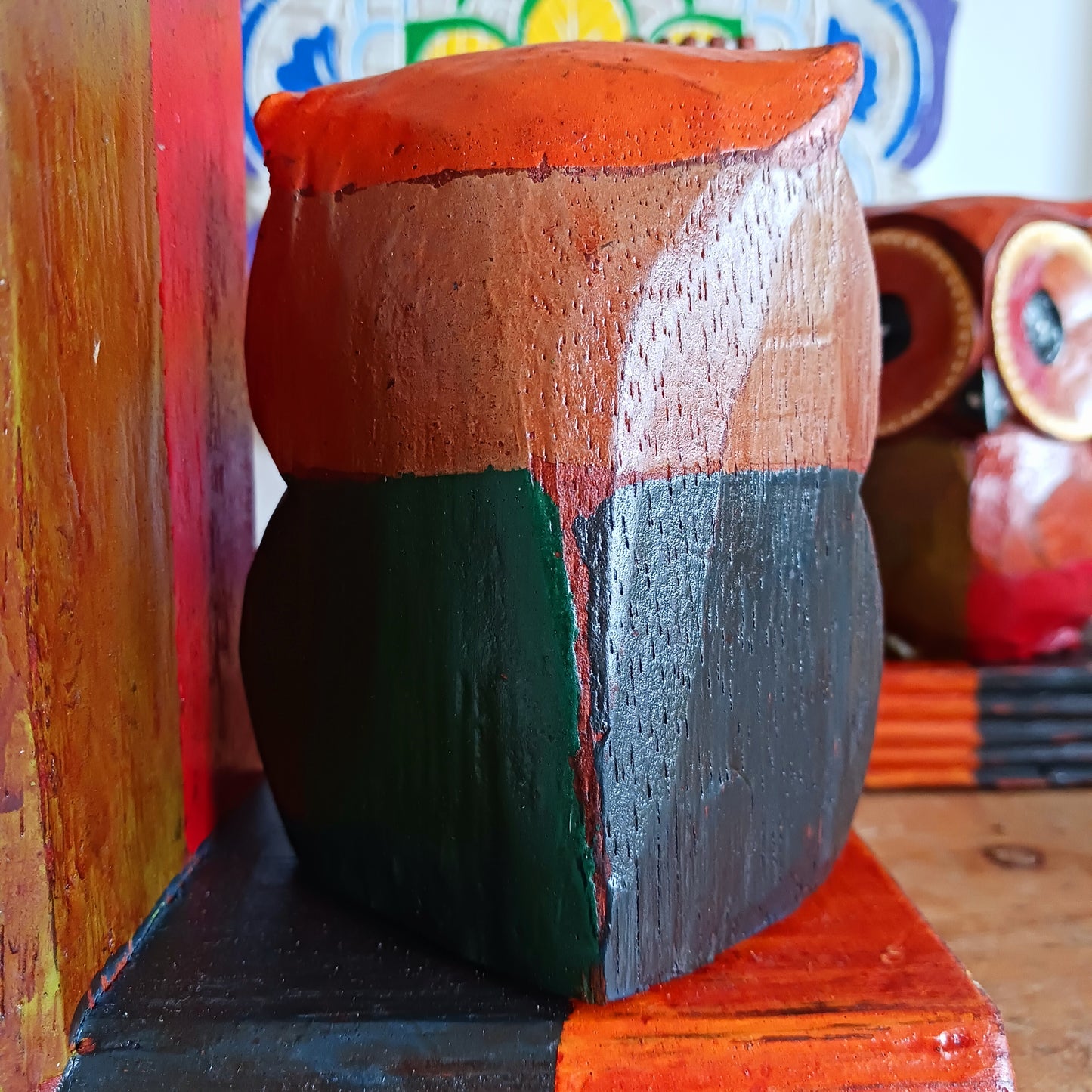 Add a touch of fun and charm to your bookshelf with these beautifully hand painted wooden owl bookends. These lovely bookends are designed to keep your books neatly organised, and the owls feature intricate detailing and colour that will bring personality and warmth to any space in your home.