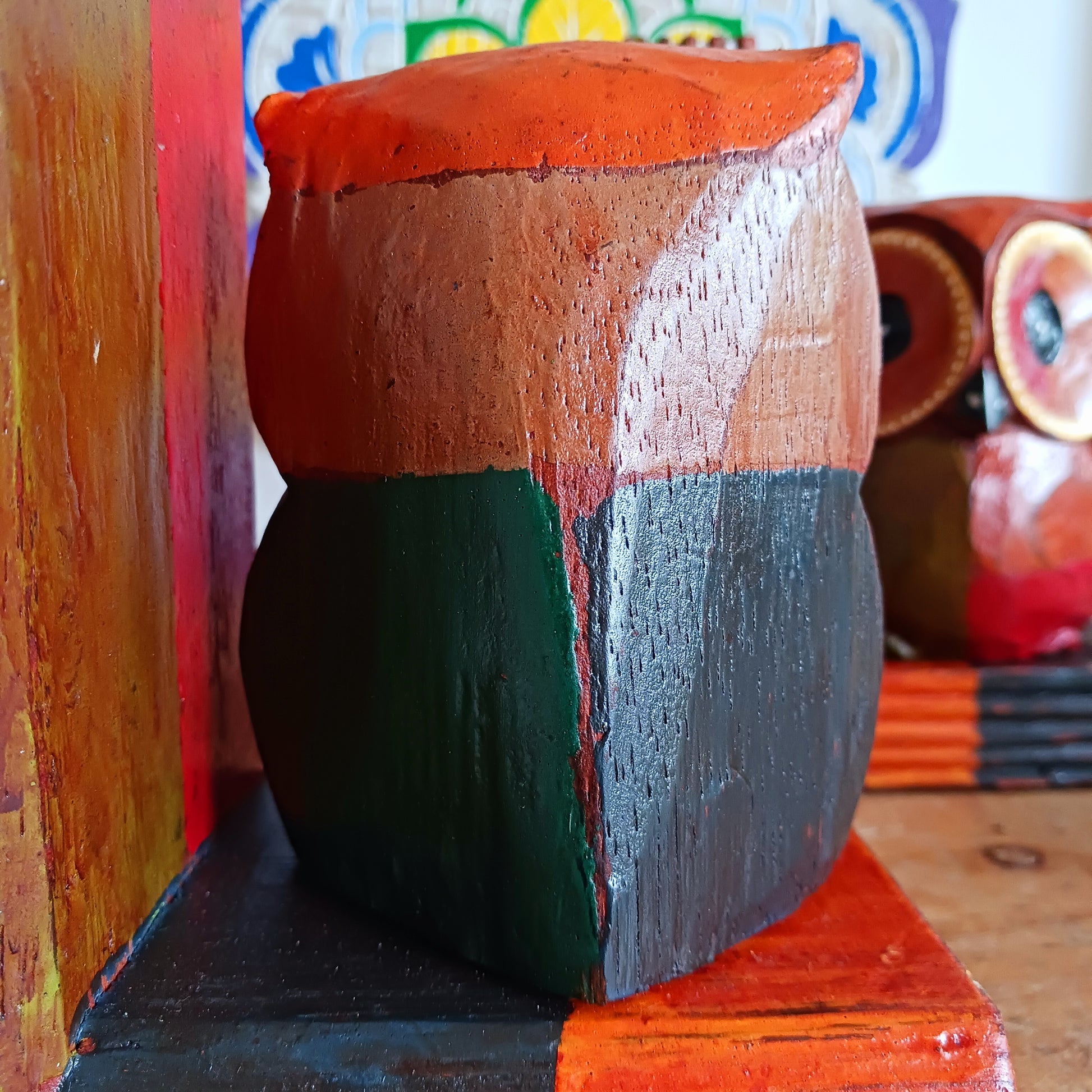 Add a touch of fun and charm to your bookshelf with these beautifully hand painted wooden owl bookends. These lovely bookends are designed to keep your books neatly organised, and the owls feature intricate detailing and colour that will bring personality and warmth to any space in your home.