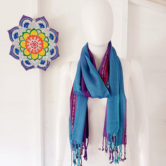 Capture the spirit of Varanasi with these vibrant Varanasi scarves. Adorned in striking shades of colour, these scarves embody the cultural richness and spiritual energy of the city. They are not just an accessory, but an expression of style, adding a touch of this heritage to your wardrobe. 