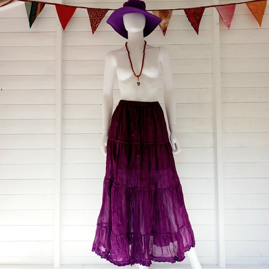 This beautiful Indian crinkle skirt is lovely and light so you can move with ease and comfort on a sunny day or a hot night. Made from rayon crepe, you can’t go wrong with this lovely skirt, it will add to your flowing summer style. And as rayon is quick drying, it also makes this a great beach cover up skirt.